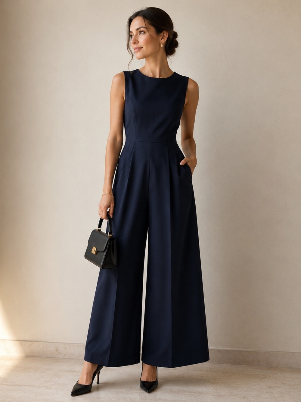 Tommy Hilfiger Navy Blue Wide Leg Scuba Crepe Jumpsuit Size 8 NWOT